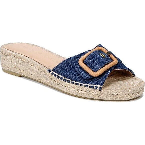 Veronica Beard Apa Denim Espadrille Jute Sole Slide Oversized Buckle Size 8M New - Picture 1 of 16